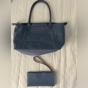 Longchamp tote and pouch blue like new